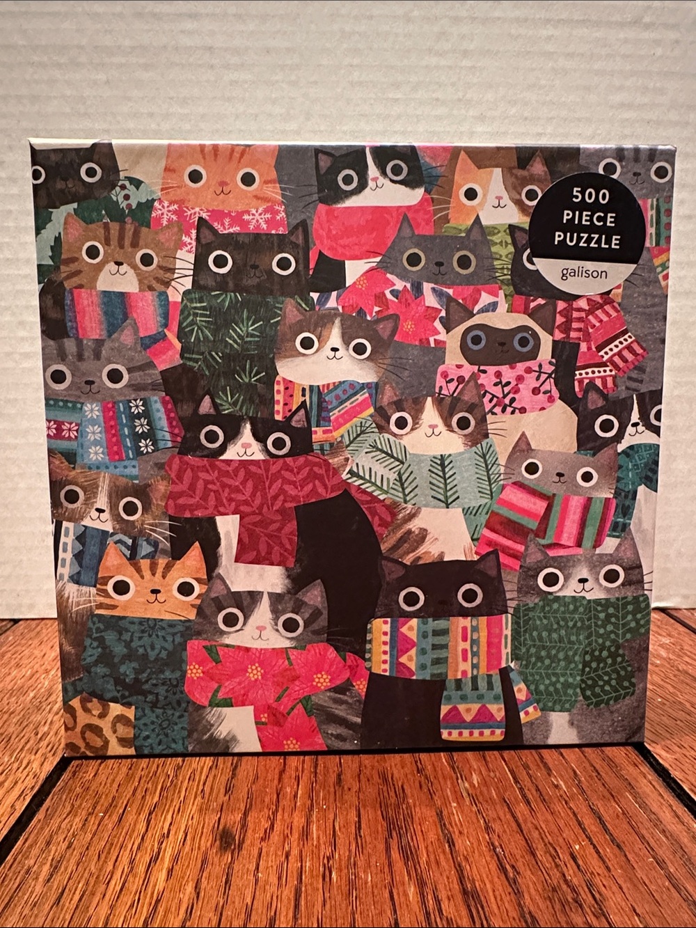 Galison Wintry Cats 500-Piece Puzzle - Colorful Cats Illustration - Picture 1 of 3